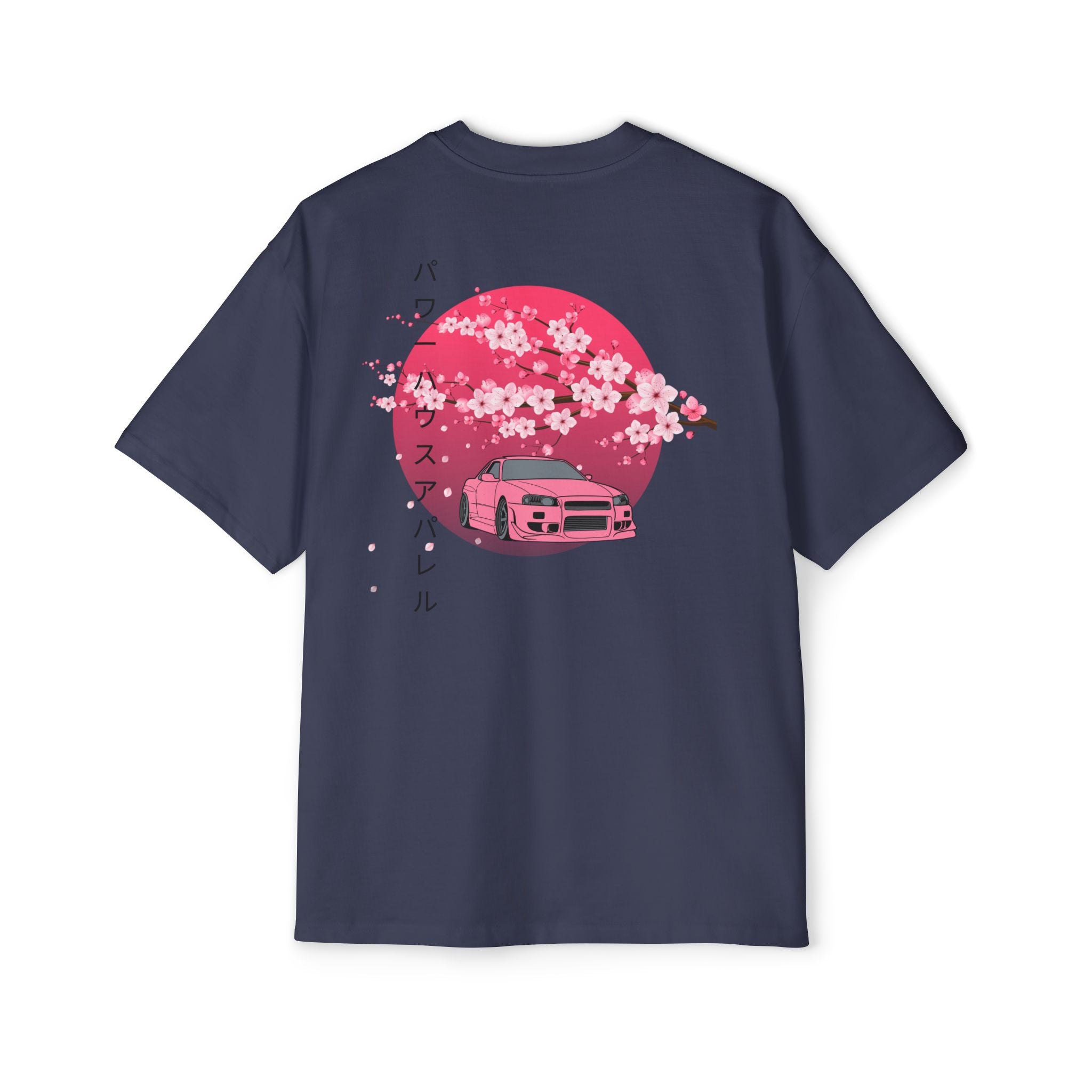 Japanese Sakura Skyline Tee – Pink Skyline Car Cherry Blossom Graphic T-Shirt