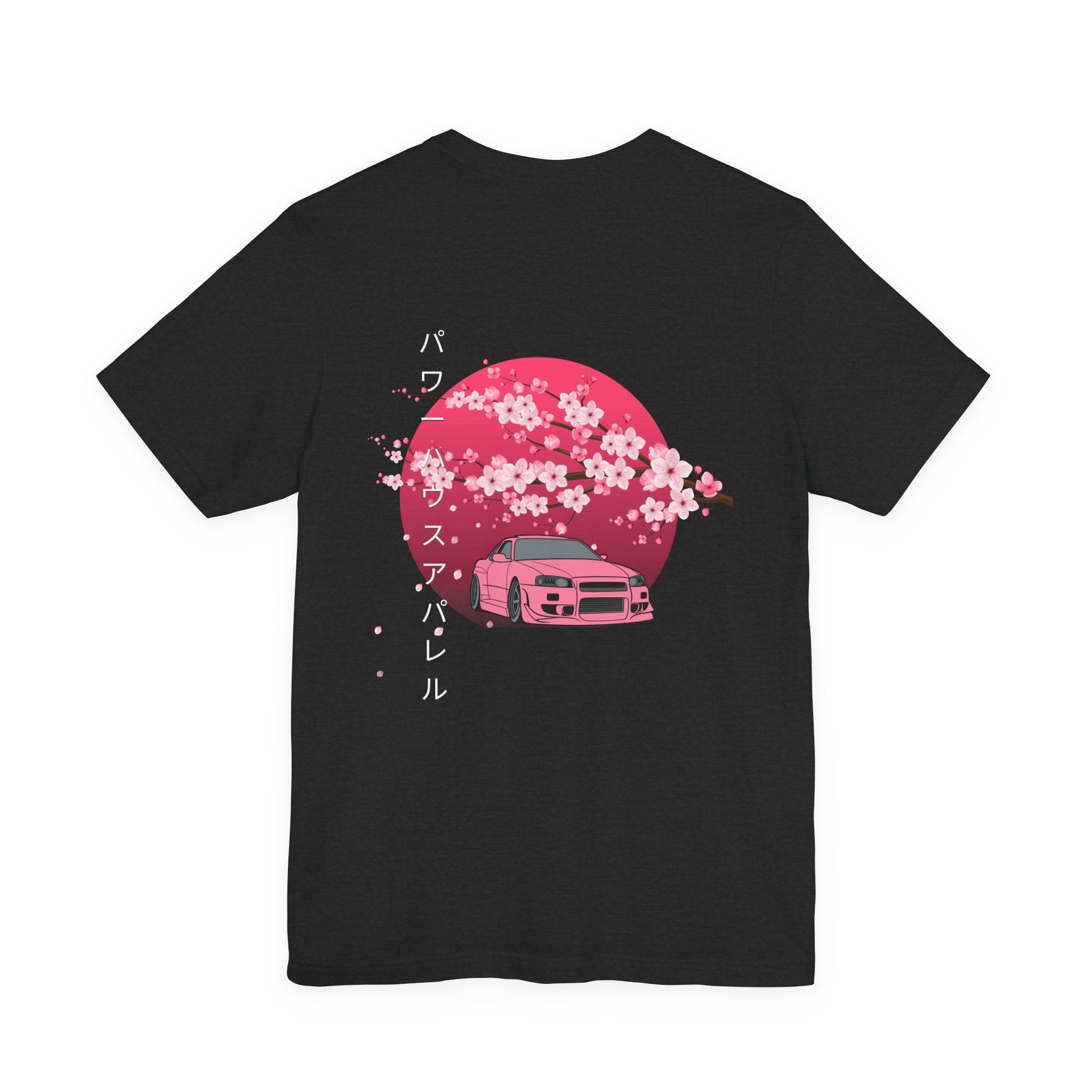 Japanese Style Power House  – Pink Skyline Car Cherry Blossom Graphic T-Shirt