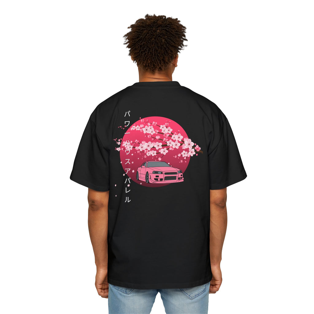 Japanese Sakura Skyline Tee – Pink Skyline Car Cherry Blossom Graphic T-Shirt