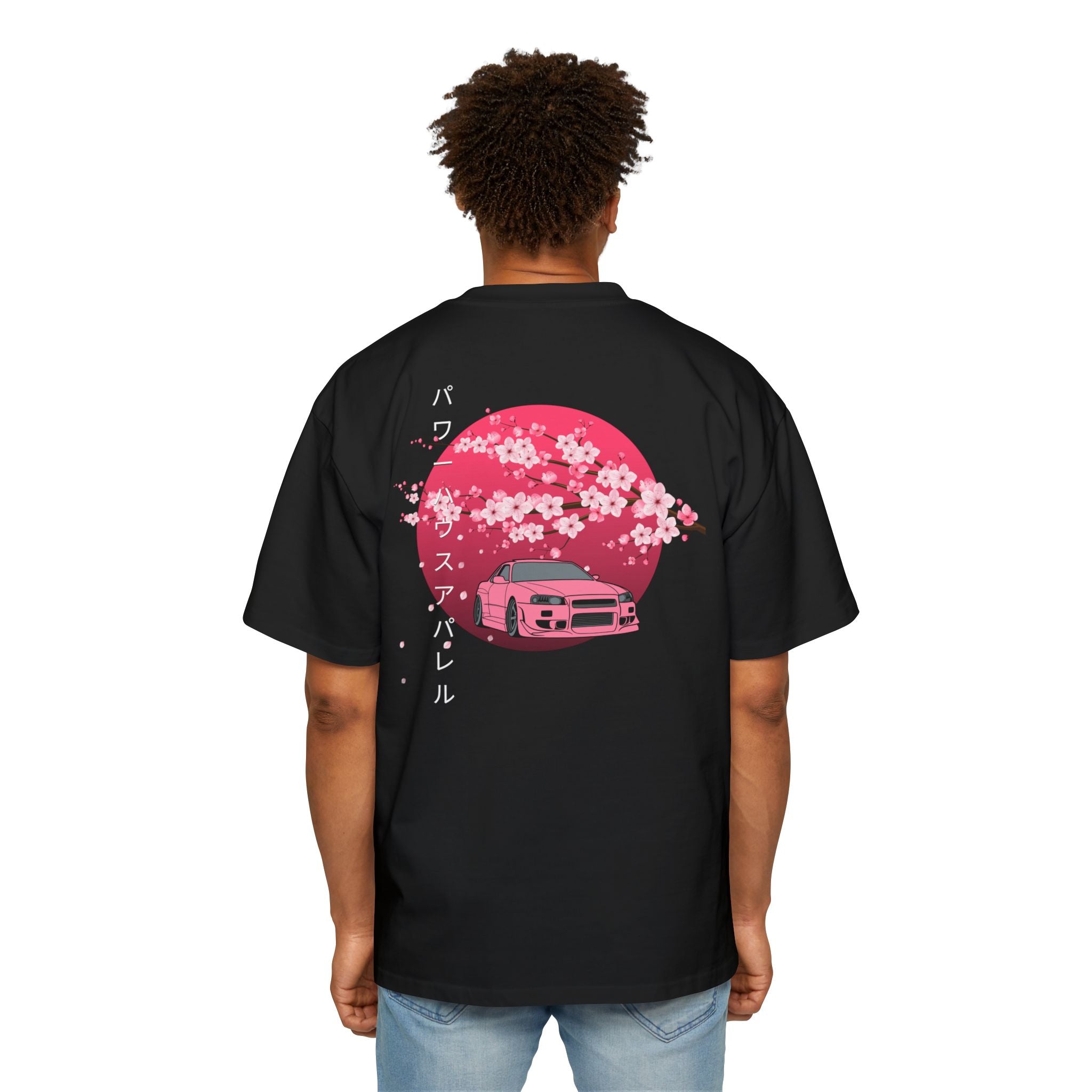 Japanese Sakura Skyline Tee – Pink Skyline Car Cherry Blossom Graphic T-Shirt