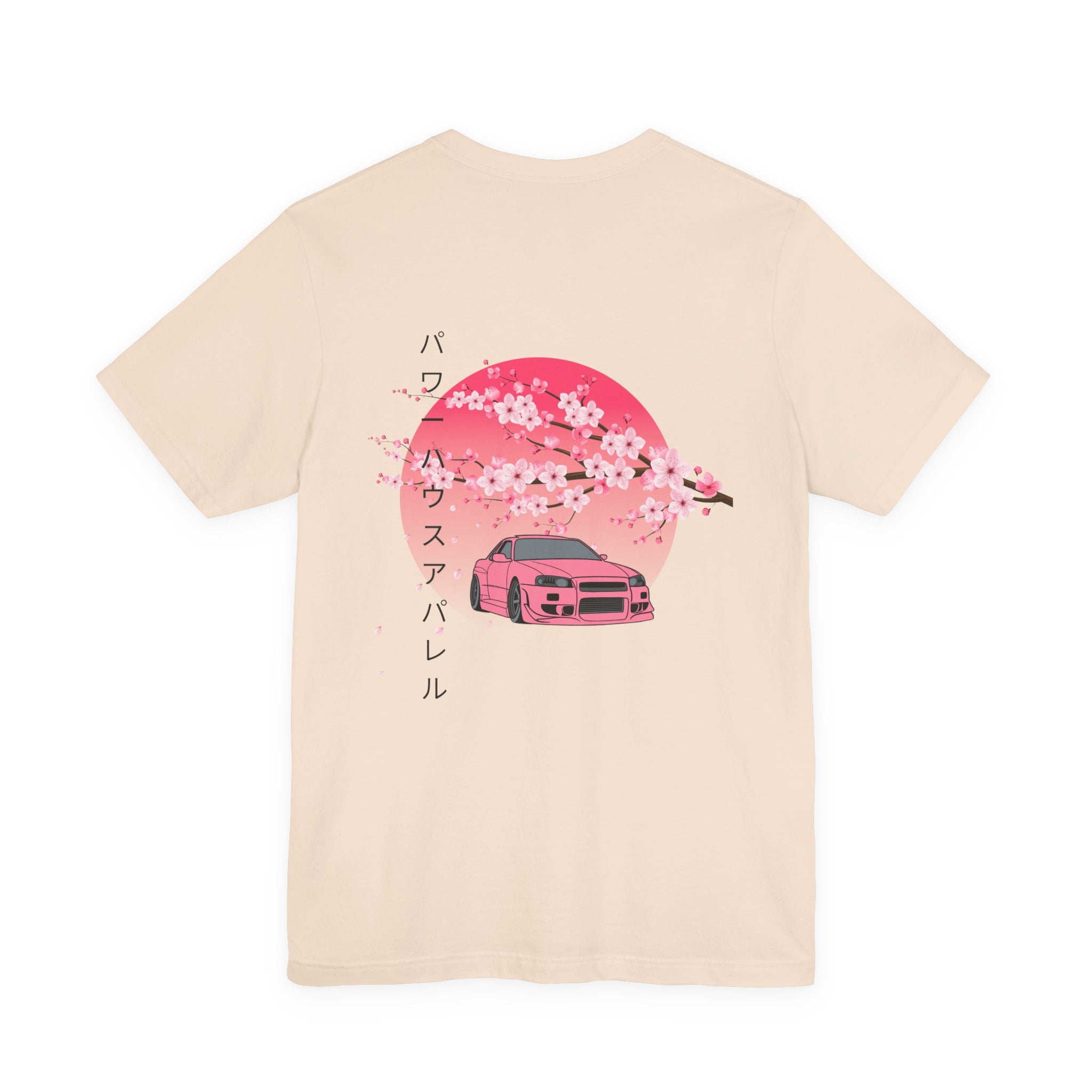 Japanese Style Power House  – Pink Skyline Car Cherry Blossom Graphic T-Shirt
