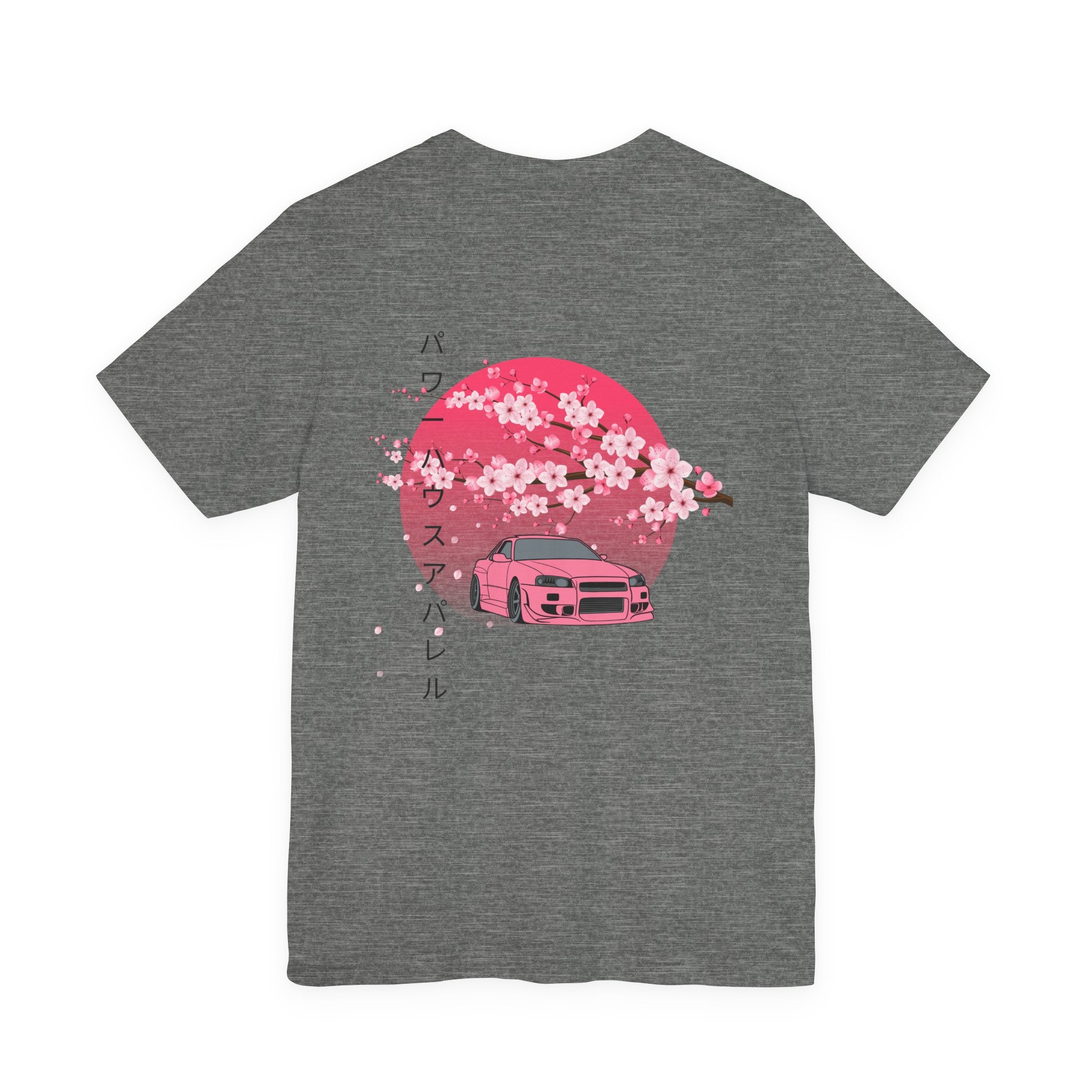 Japanese Style Power House  – Pink Skyline Car Cherry Blossom Graphic T-Shirt
