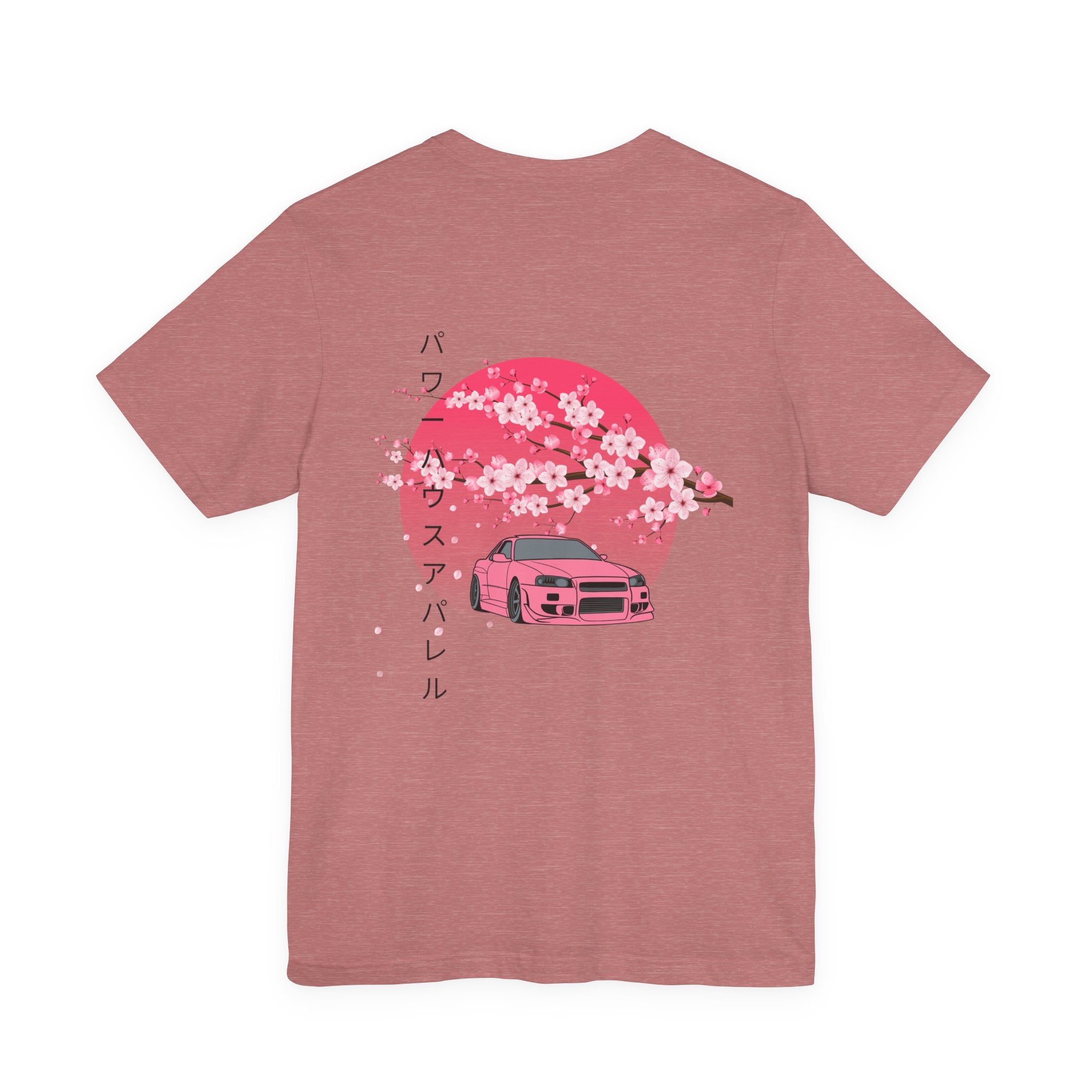 Japanese Style Power House  – Pink Skyline Car Cherry Blossom Graphic T-Shirt