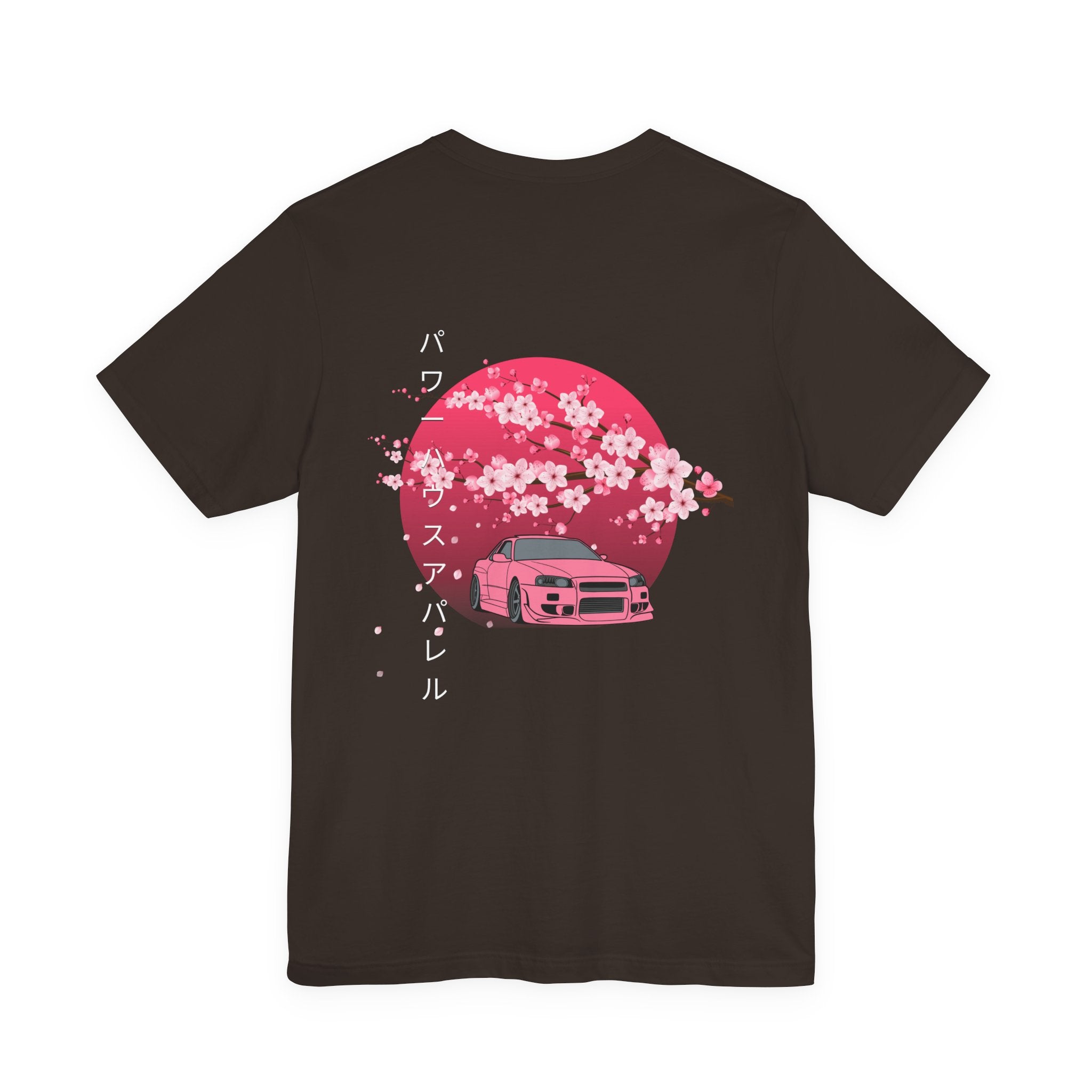 Japanese Style Power House  – Pink Skyline Car Cherry Blossom Graphic T-Shirt
