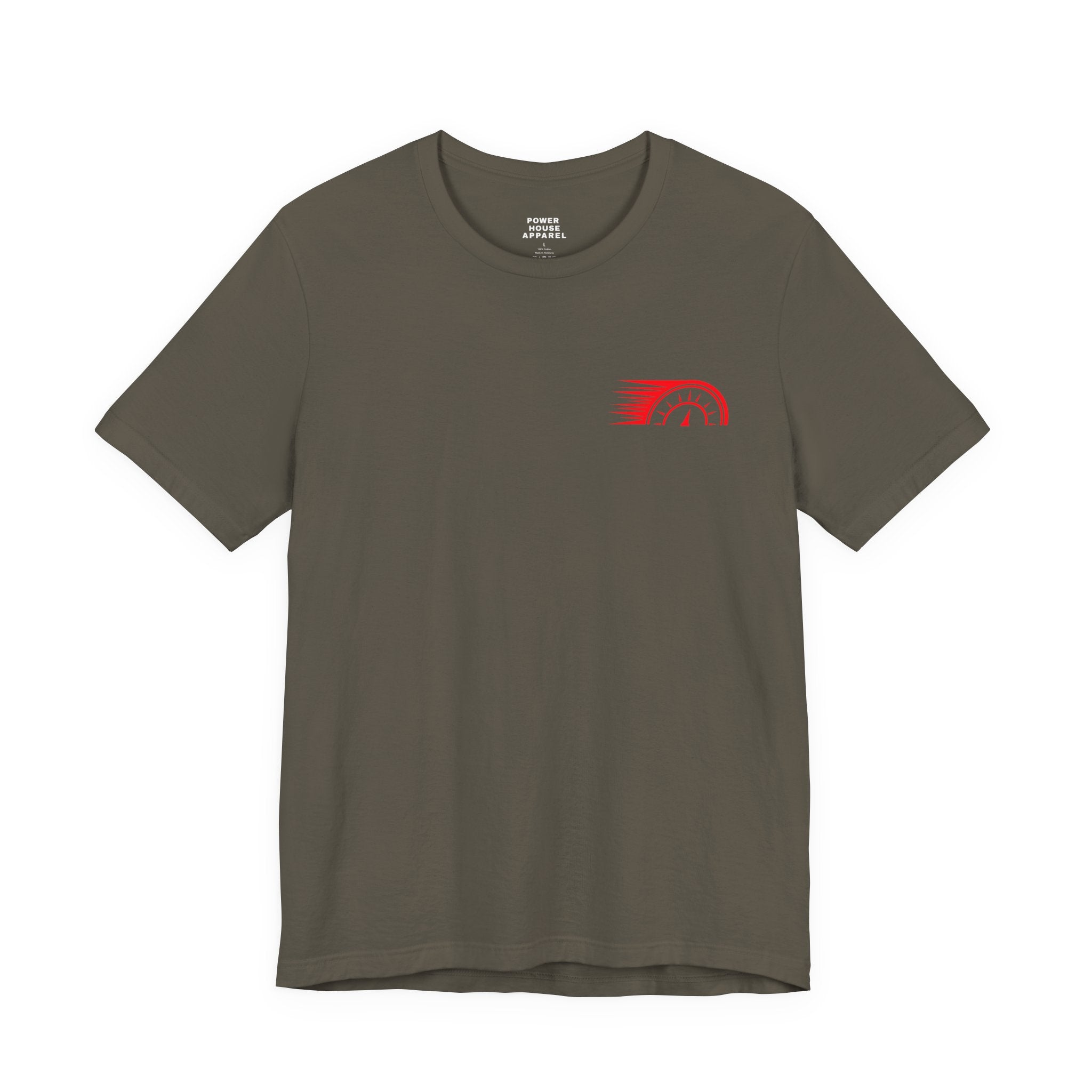 Power House Apparel T‑Shirt — Speedometer Logo Back Graphic Tee