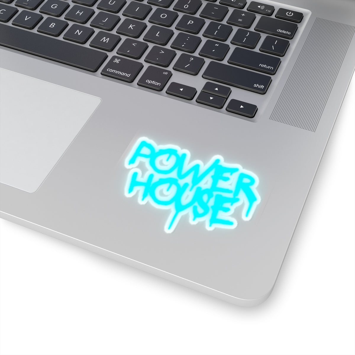 Power House Graffiti Sticker — Blue Neon Kiss-Cut Decal