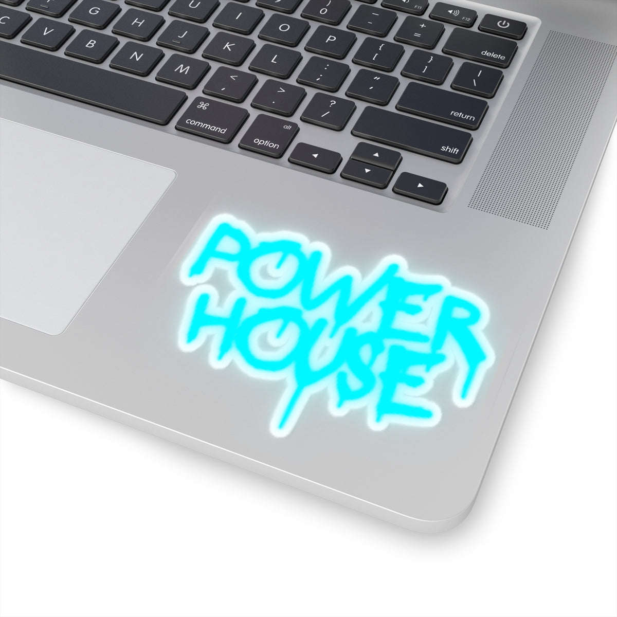 Power House Graffiti Sticker — Blue Neon Kiss-Cut Decal