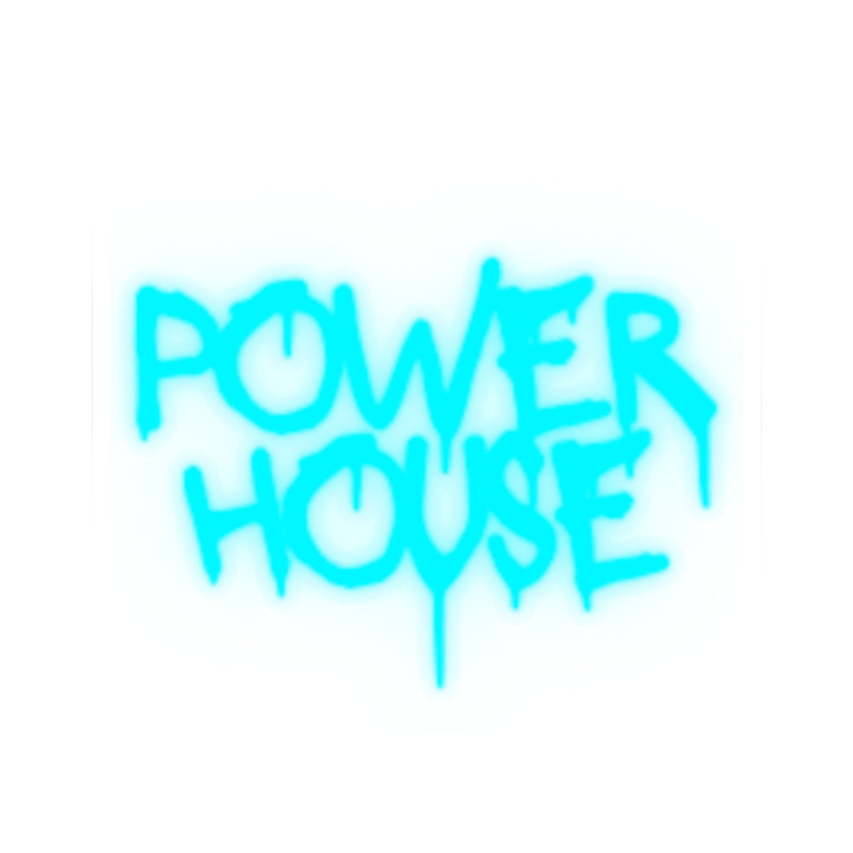 Power House Graffiti Sticker — Blue Neon Kiss-Cut Decal