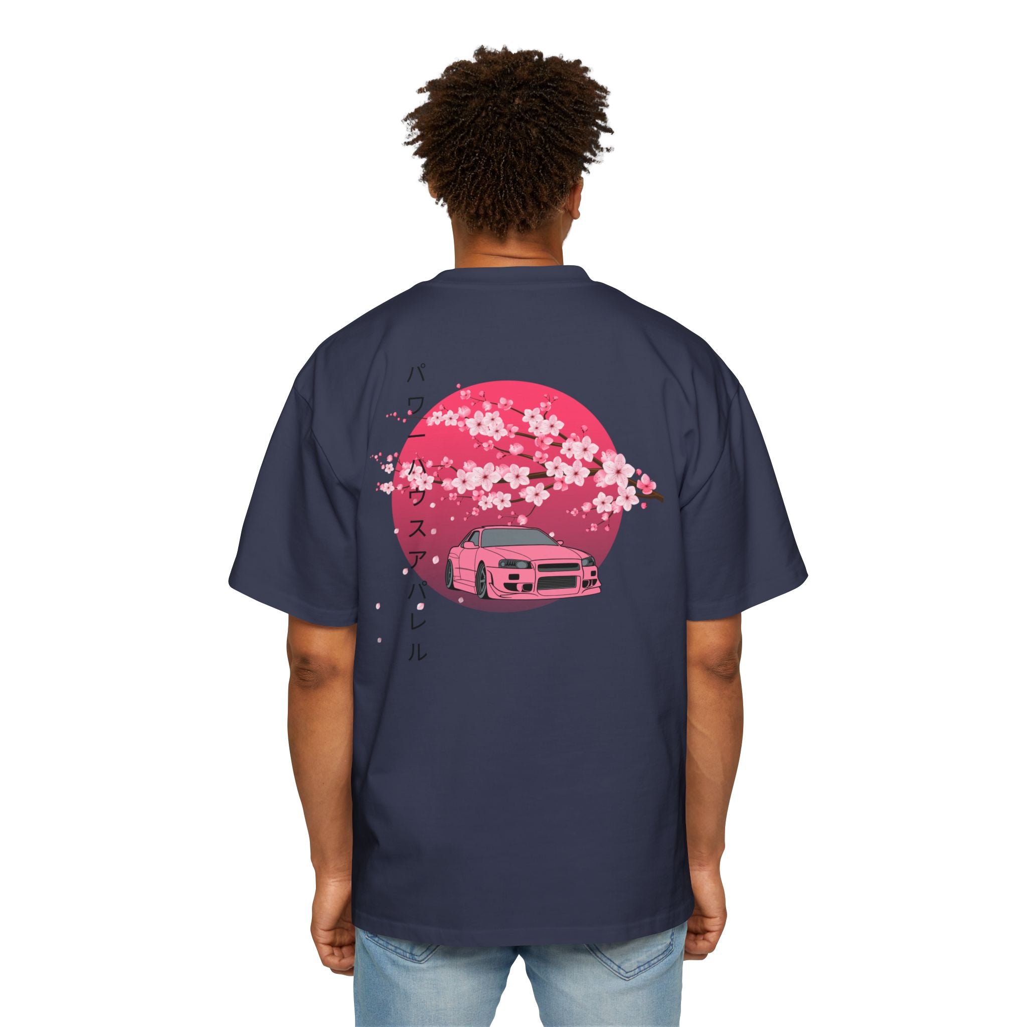 Japanese Sakura Skyline Tee – Pink Skyline Car Cherry Blossom Graphic T-Shirt