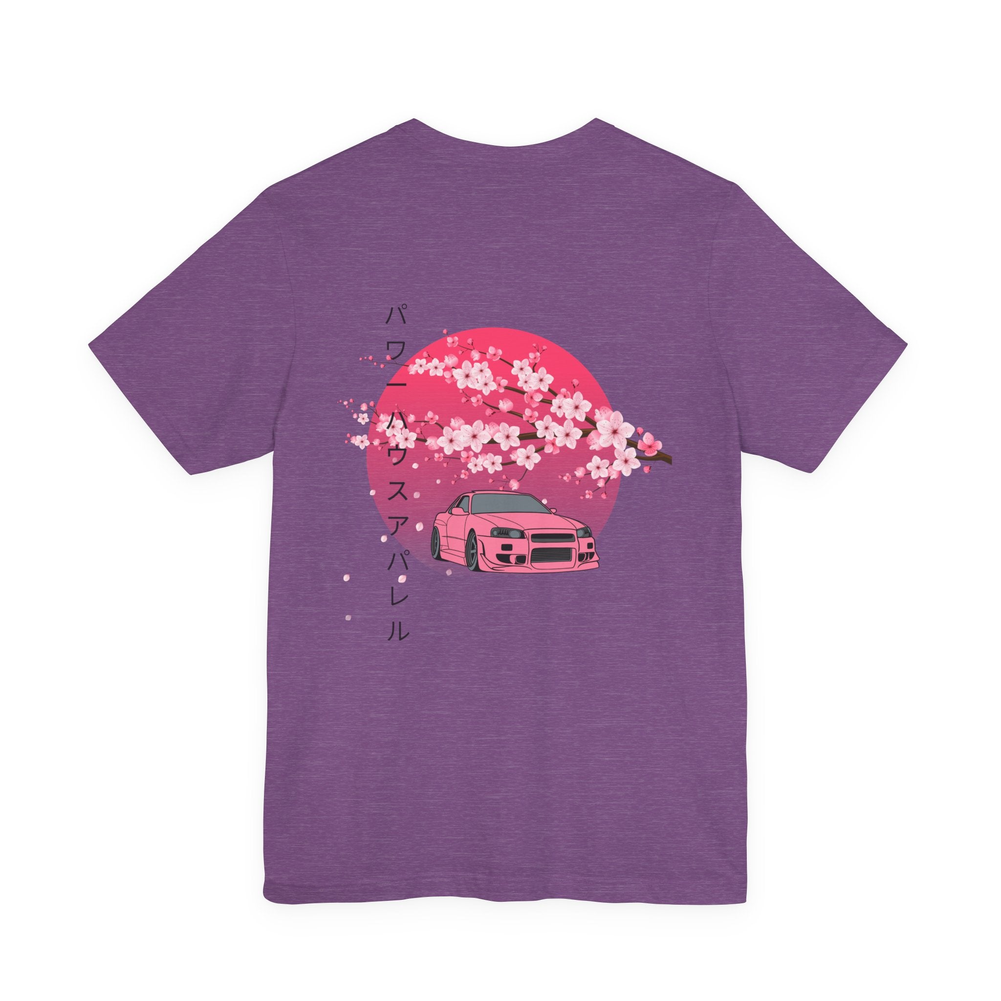 Japanese Style Power House  – Pink Skyline Car Cherry Blossom Graphic T-Shirt