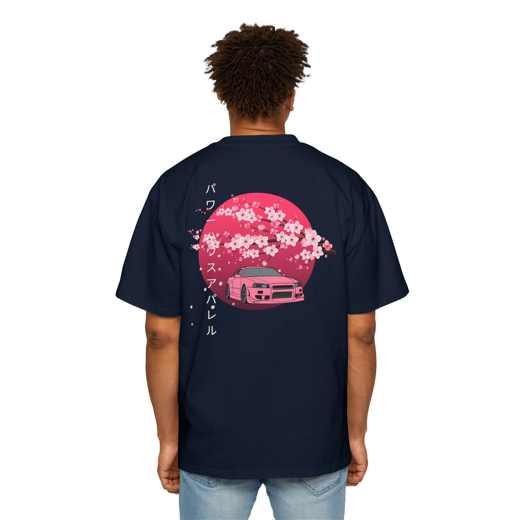 Japanese Sakura Skyline Tee – Pink Skyline Car Cherry Blossom Graphic T-Shirt