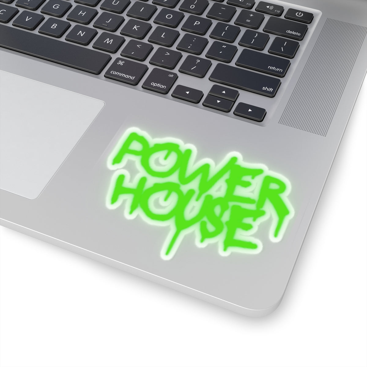 Power House Graffiti Sticker — Green Neon Kiss-Cut Decal