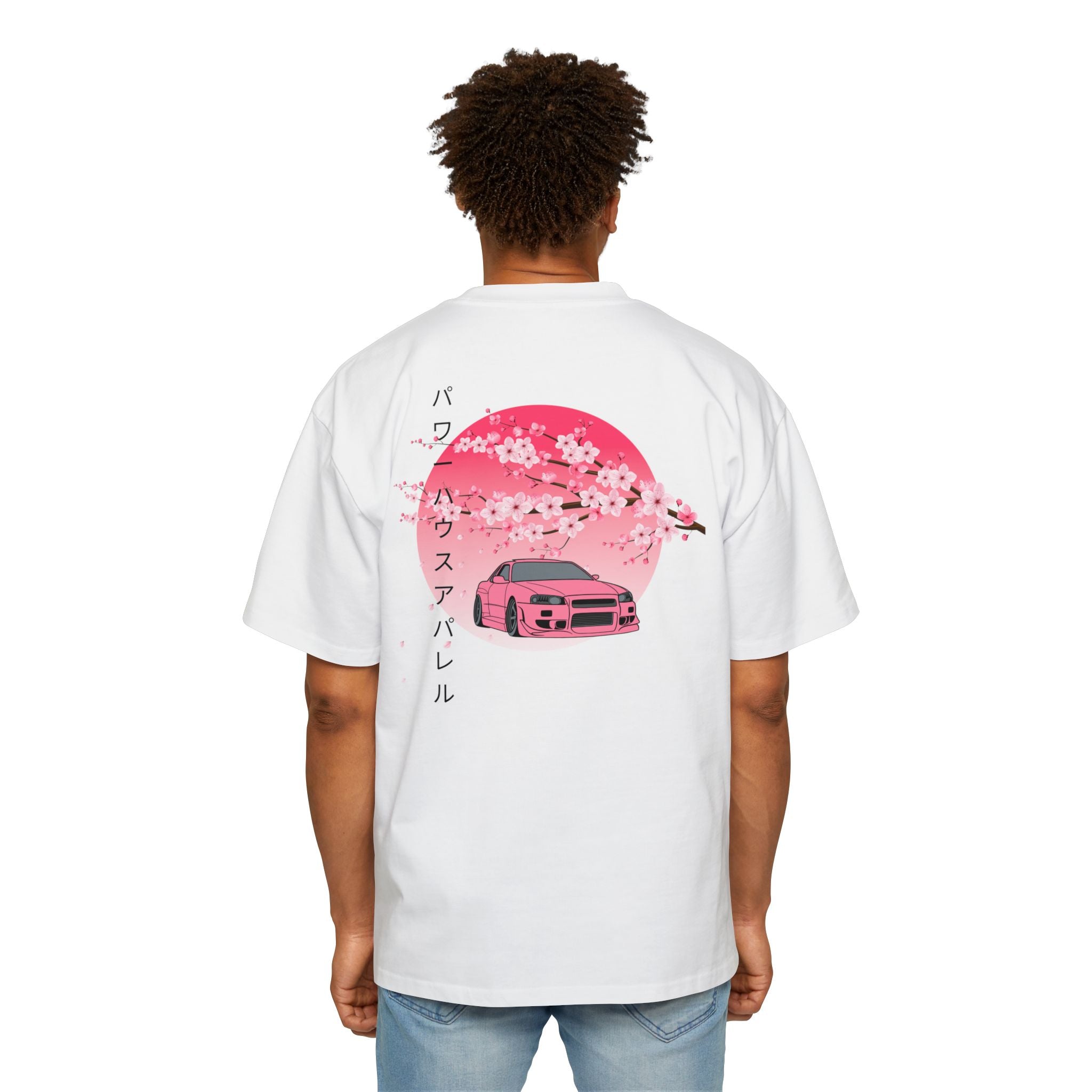 Japanese Sakura Skyline Tee – Pink Skyline Car Cherry Blossom Graphic T-Shirt