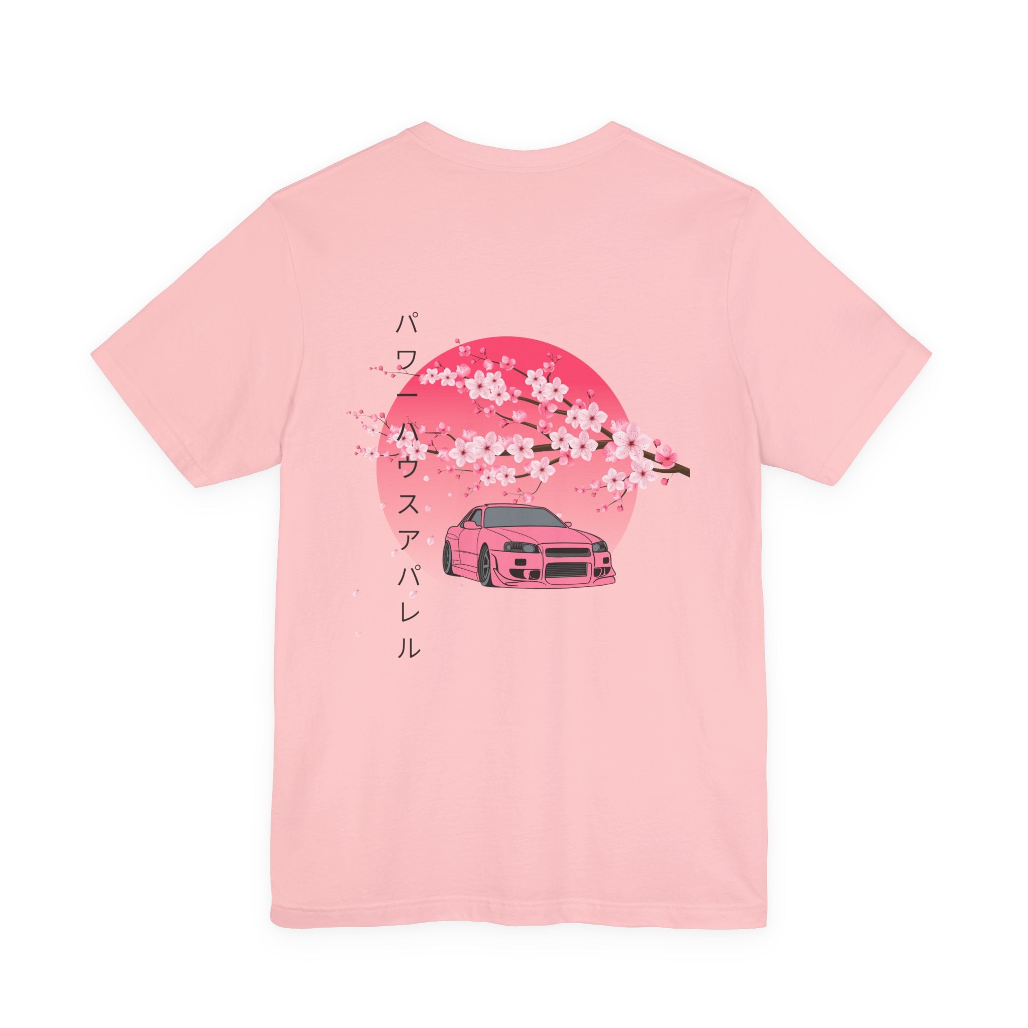 Japanese Style Power House  – Pink Skyline Car Cherry Blossom Graphic T-Shirt