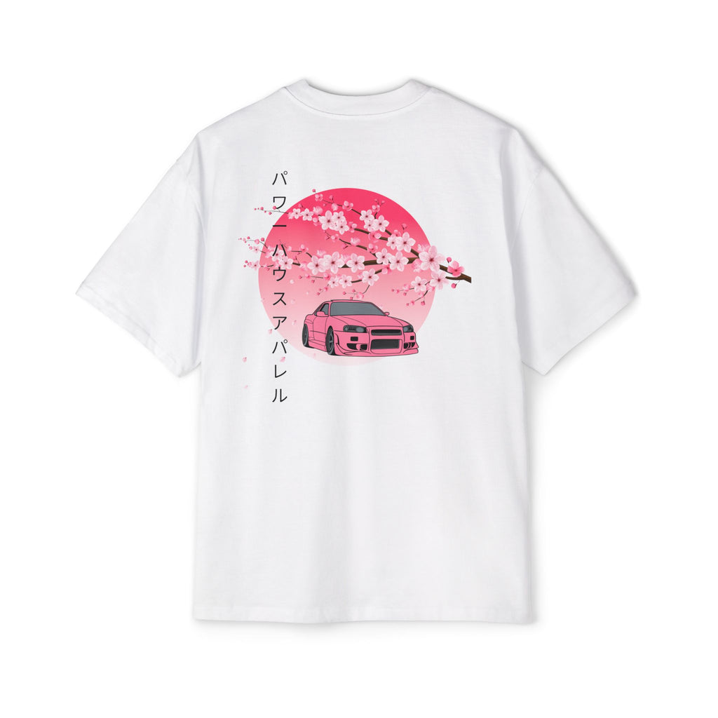Japanese Sakura Skyline Tee – Pink Skyline Car Cherry Blossom Graphic T-Shirt