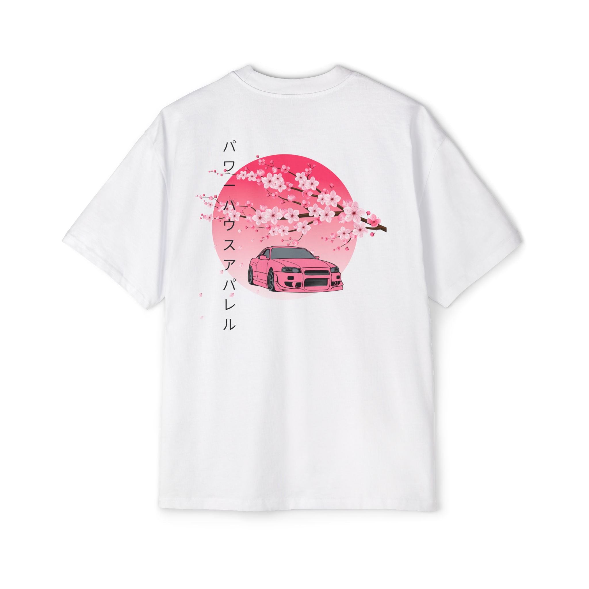 Japanese Sakura Skyline Tee – Pink Skyline Car Cherry Blossom Graphic T-Shirt