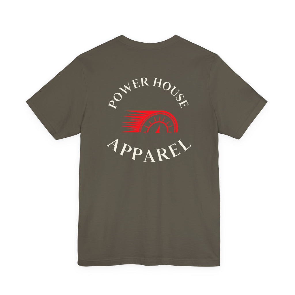 Power House Apparel T‑Shirt — Speedometer Logo Back Graphic Tee