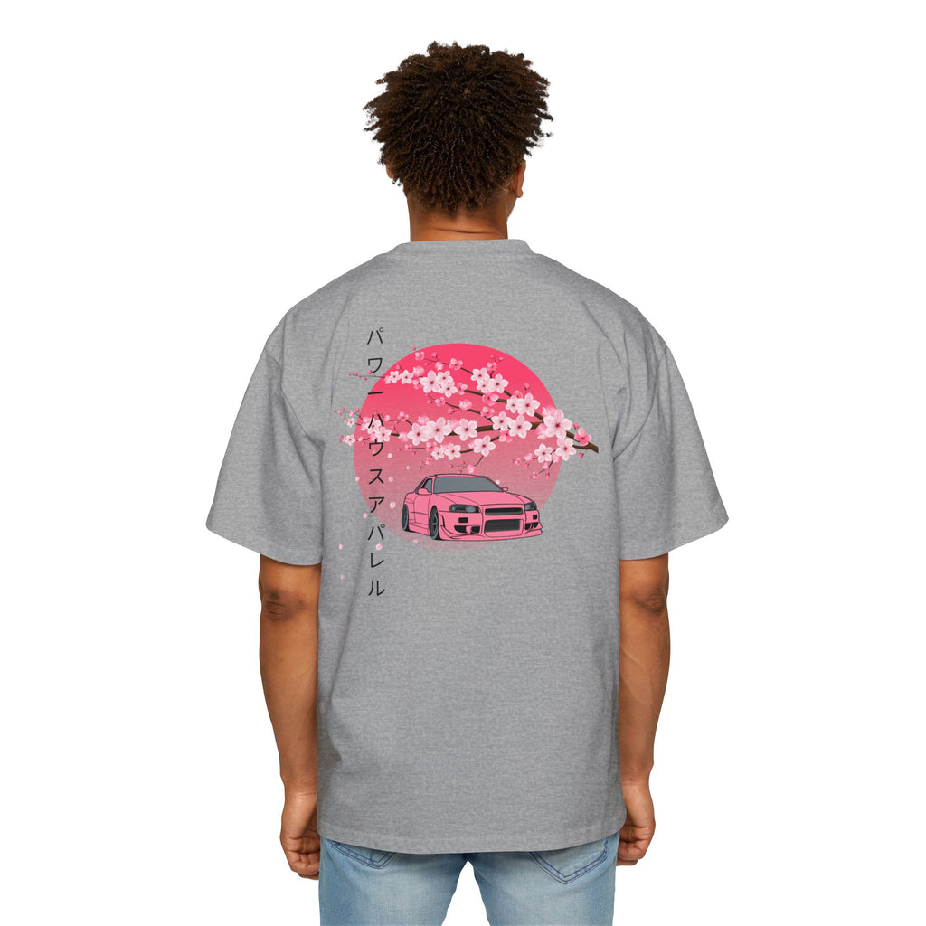 Japanese Sakura Skyline Tee – Pink Skyline Car Cherry Blossom Graphic T-Shirt