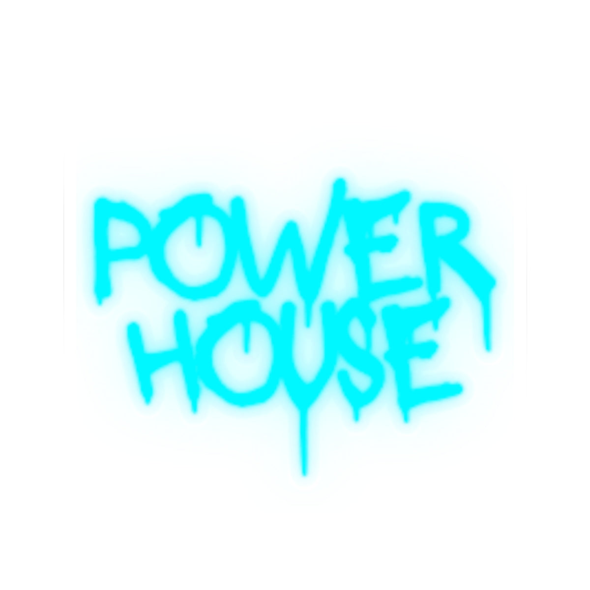 Power House Graffiti Sticker — Blue Neon Kiss-Cut Decal