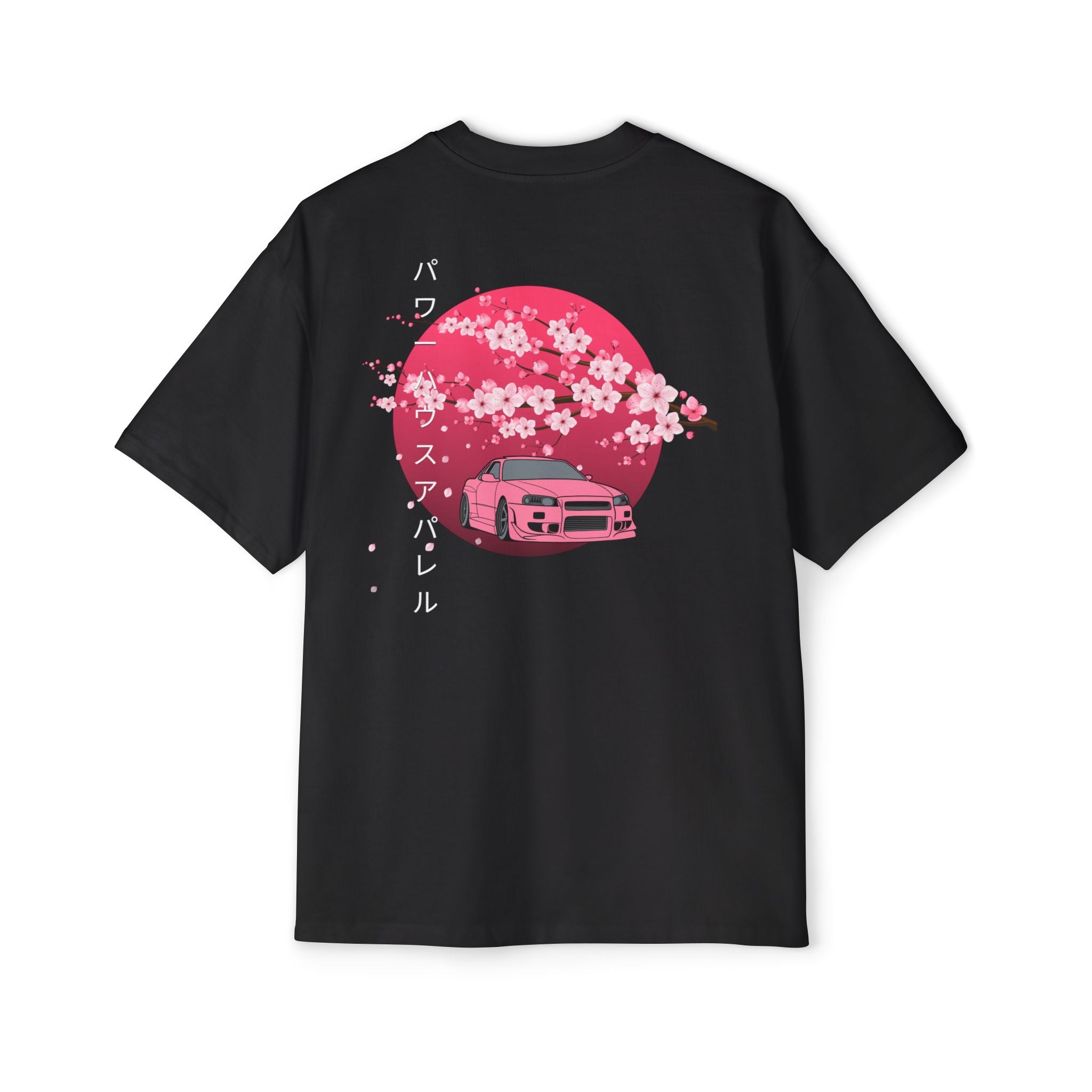 Japanese Sakura Skyline Tee – Pink Skyline Car Cherry Blossom Graphic T-Shirt