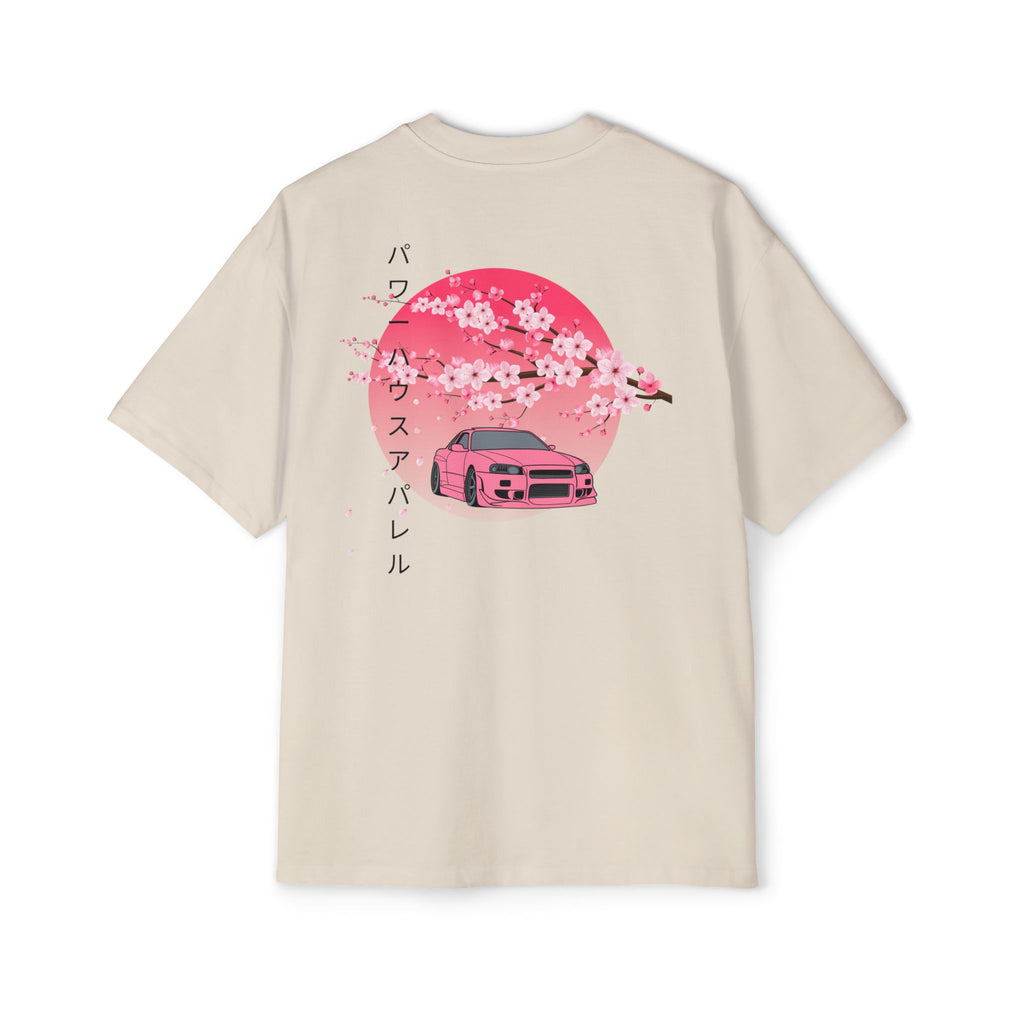 Japanese Sakura Skyline Tee – Pink Skyline Car Cherry Blossom Graphic T-Shirt